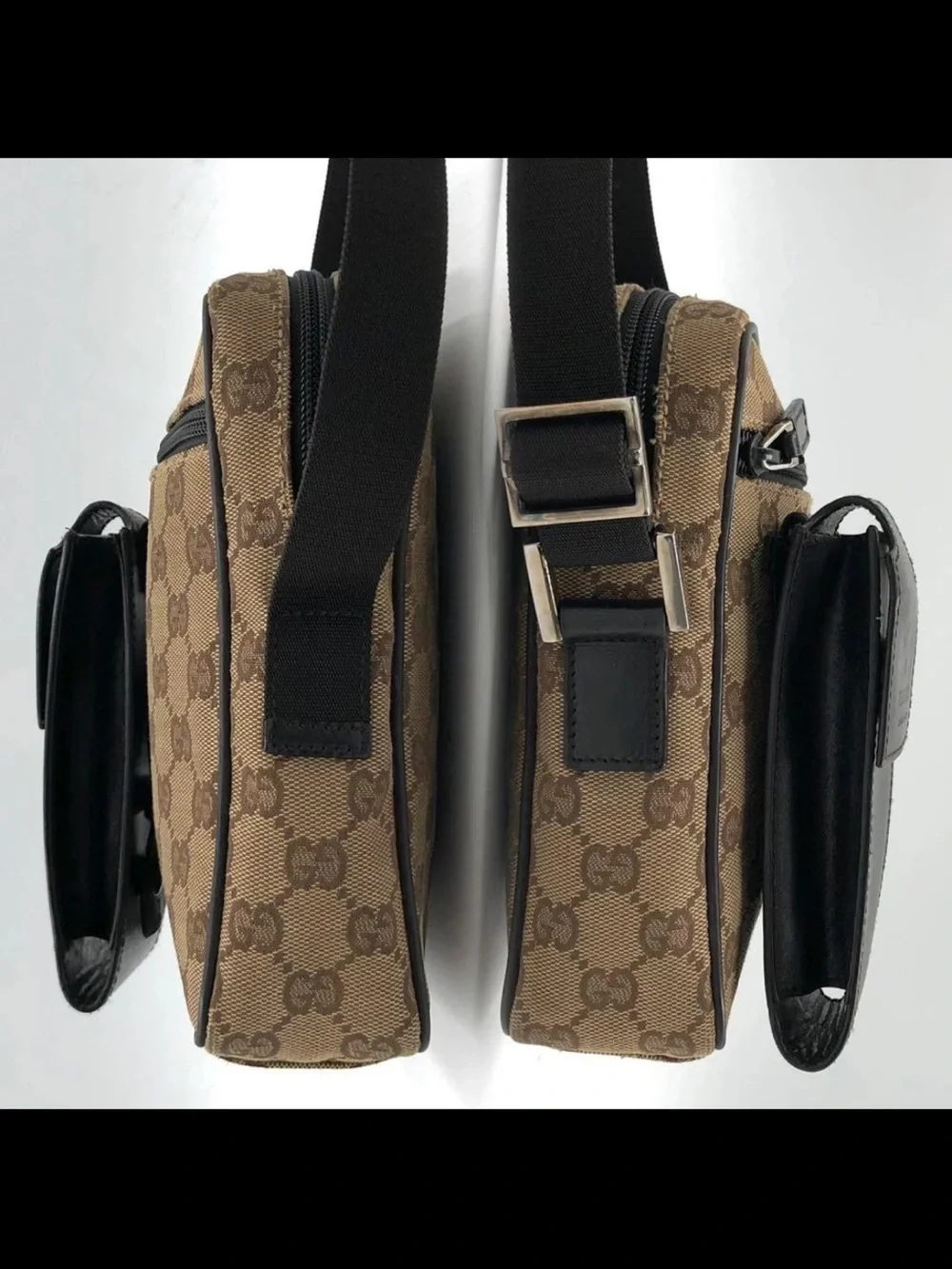 Gucci Brown Monogram Messenger Bag with Black Leather Pouch